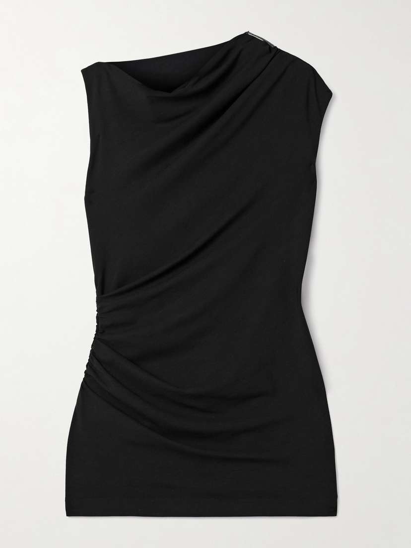 Brunello Cucinelli Bead-embellished Ruched Stretch-jersey Top