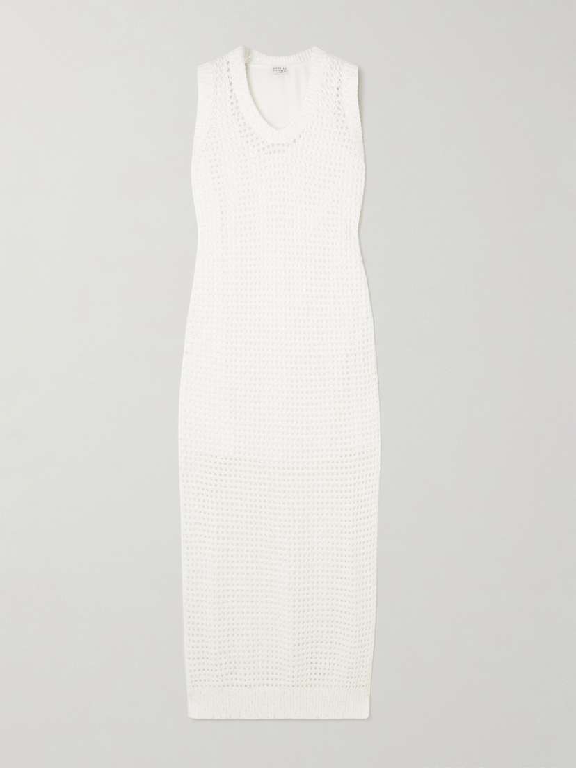 Brunello Cucinelli Sequin-embellished Open-knit Cotton-blend Midi Dress