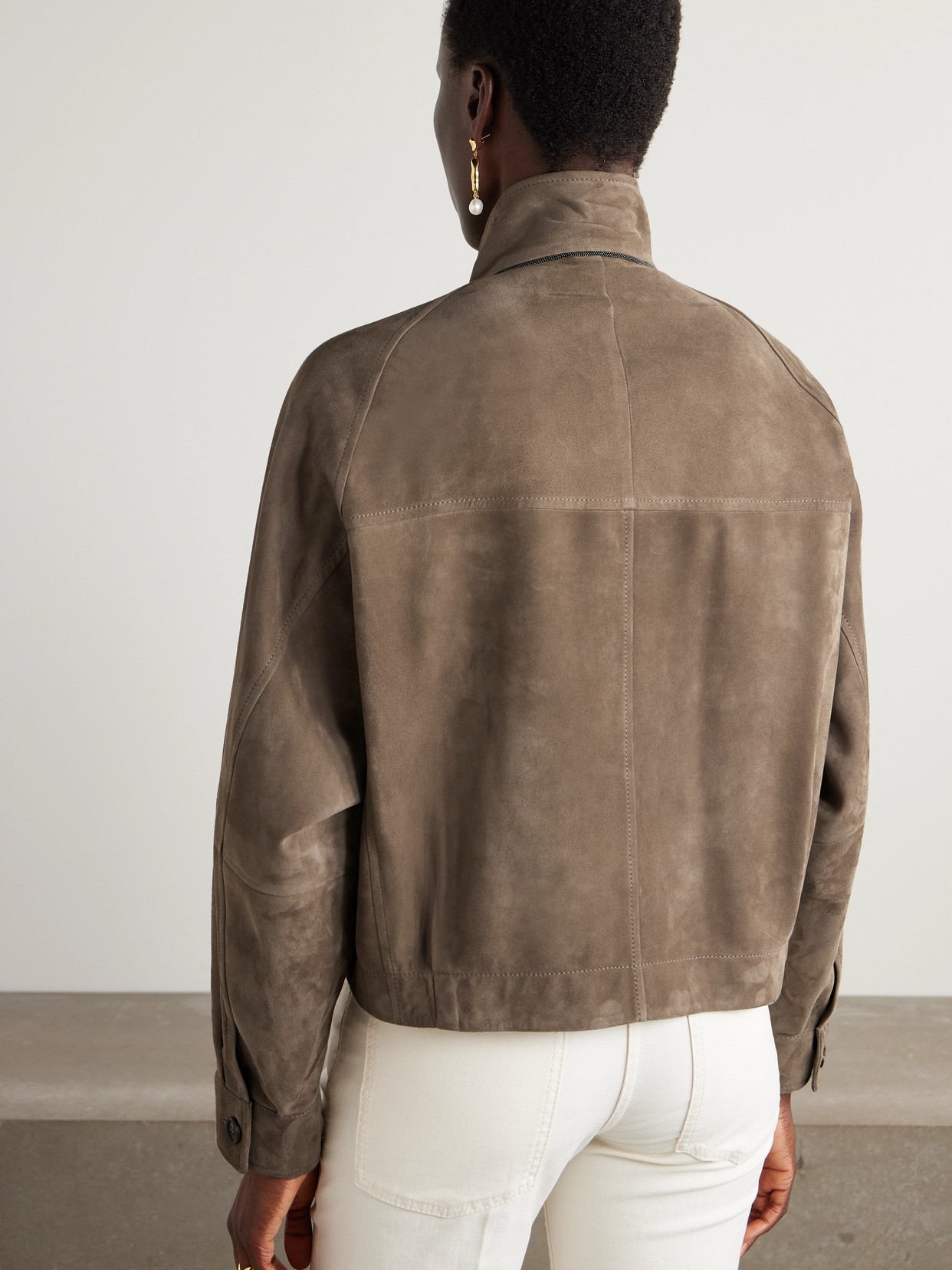 Brunello Cucinelli Cropped Bead-embellished Suede Jacket