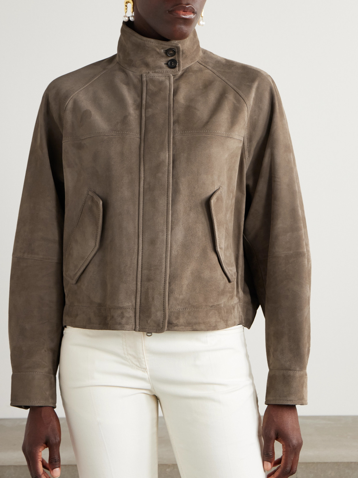 Brunello Cucinelli Cropped Bead-embellished Suede Jacket
