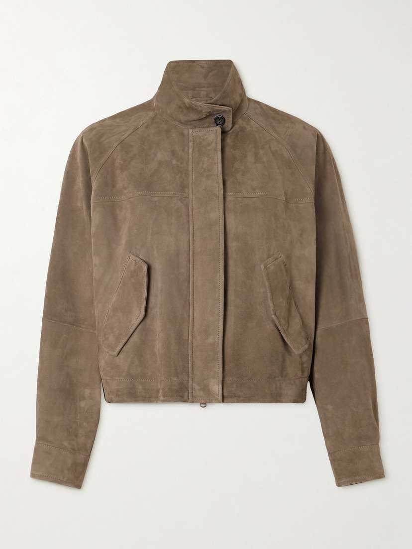 Brunello Cucinelli Cropped Bead-embellished Suede Jacket