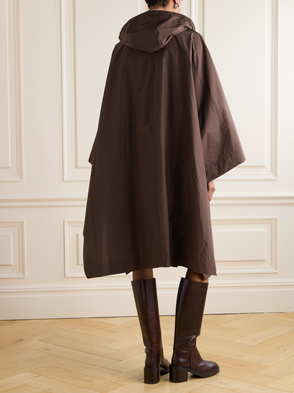 Brunello Cucinelli Bead-embellished Hooded Shell Coat In Brown