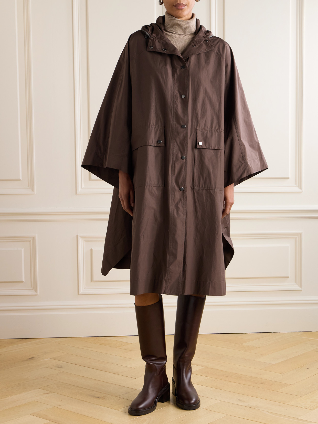 Brunello Cucinelli Bead-embellished Hooded Shell Coat In Brown
