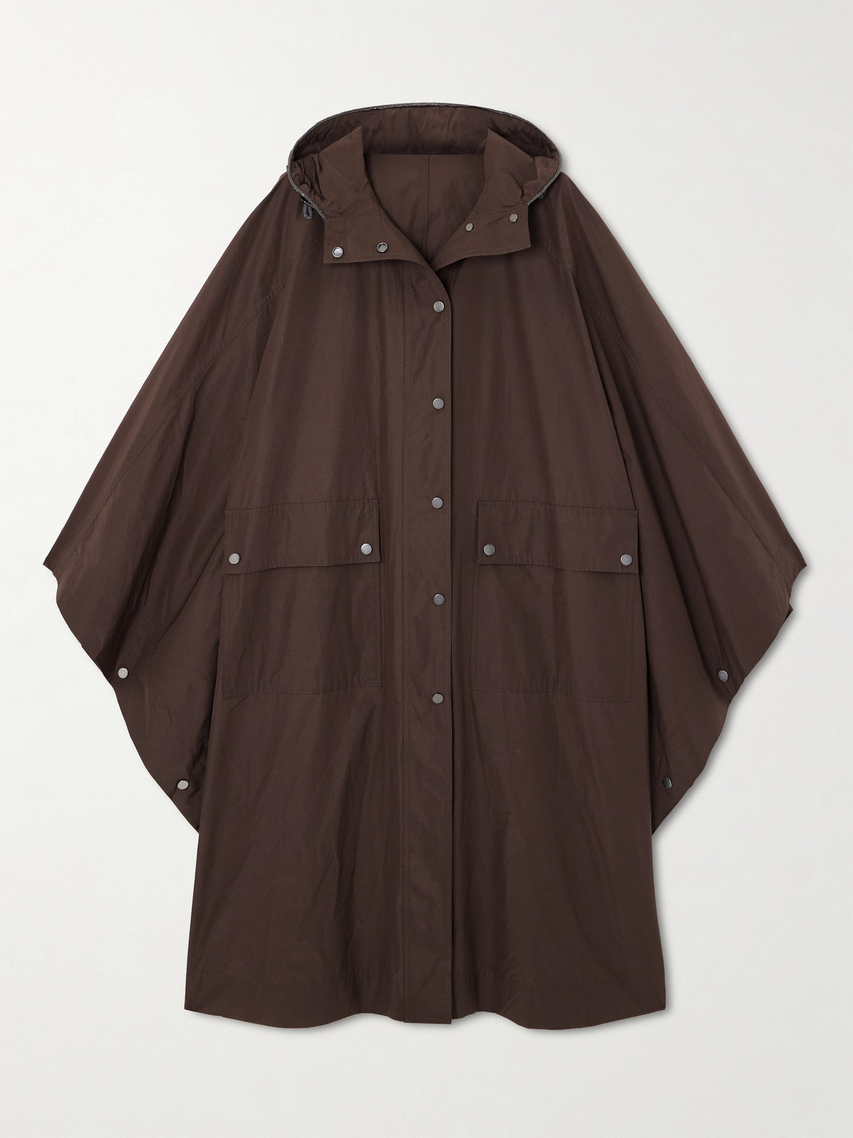 Brunello Cucinelli Bead-embellished Hooded Shell Coat In Brown
