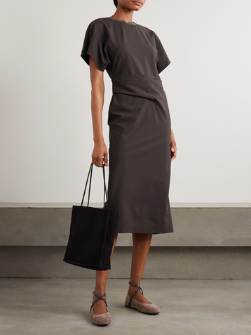 Brunello Cucinelli Embellished draped virgin wool-blend midi dress