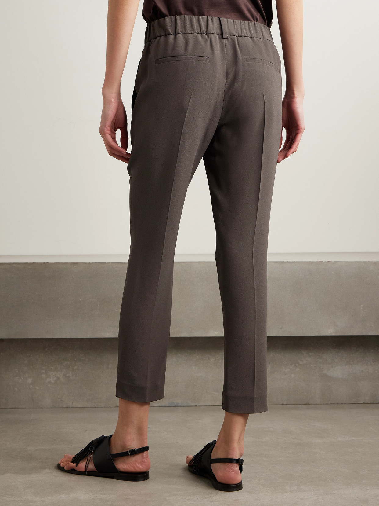 Brunello Cucinelli Cropped Pleated Crepe Pants