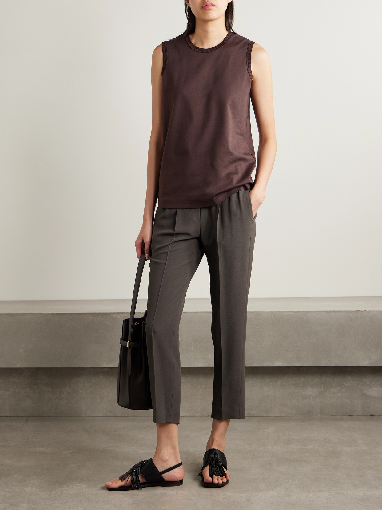 Brunello Cucinelli Cropped Pleated Crepe Pants