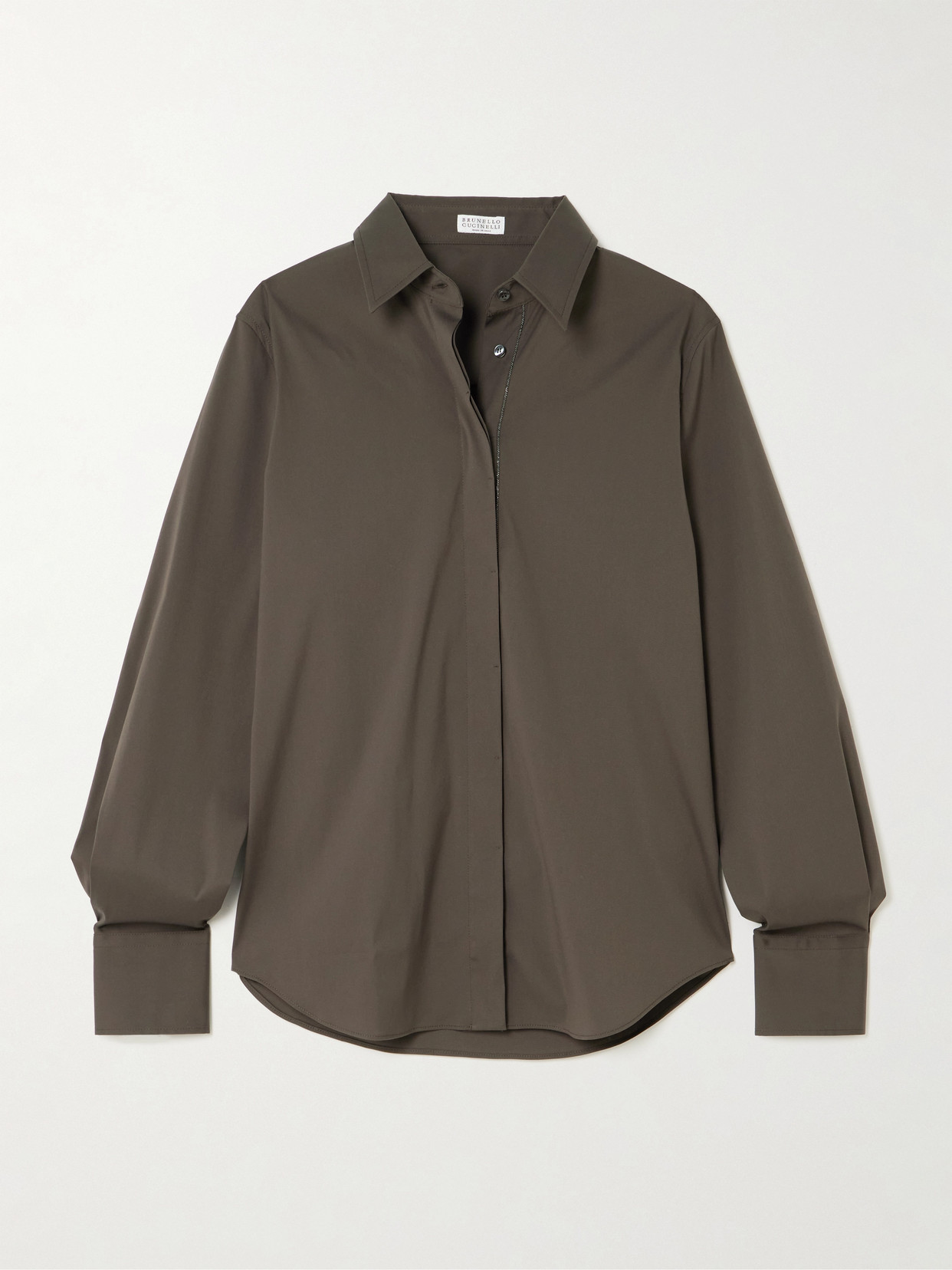 Brunello Cucinelli Bead-embellished Cotton-blend Poplin Shirt In Gray