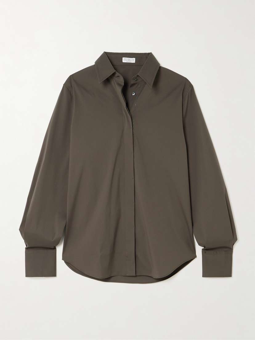 Brunello Cucinelli Bead-embellished Cotton-blend Poplin Shirt