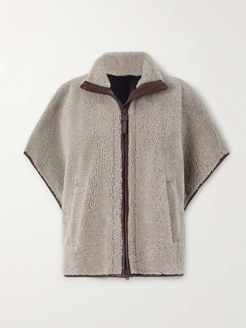 Brunello Cucinelli Bead-embellished Leather-trimmed Shearling Vest