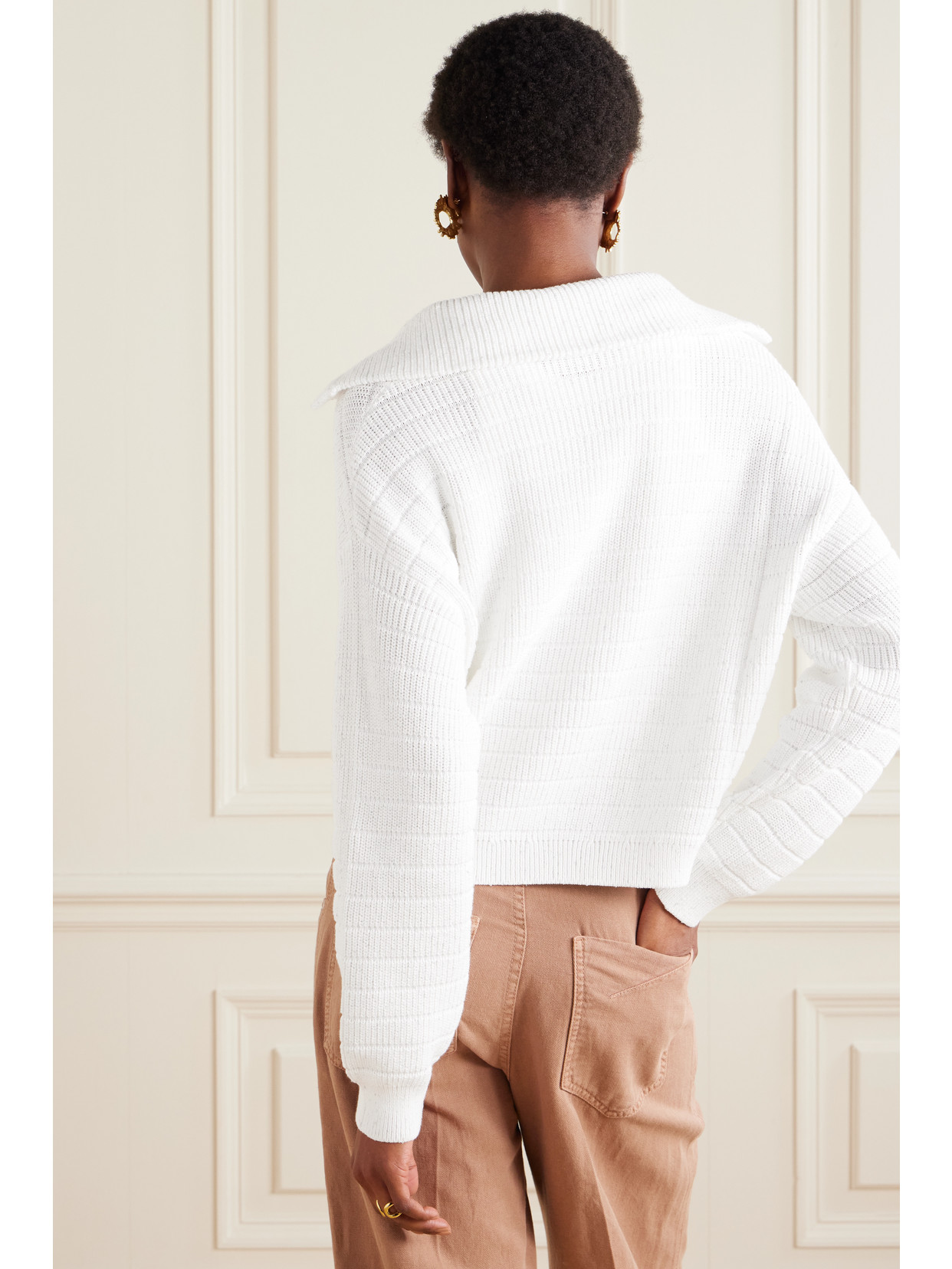 Brunello Cucinelli Sequined Cotton-blend Polo Sweater In White