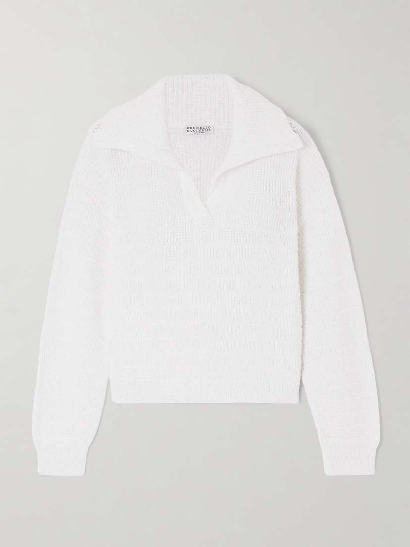 Brunello Cucinelli — Sequined cotton-blend polo sweater