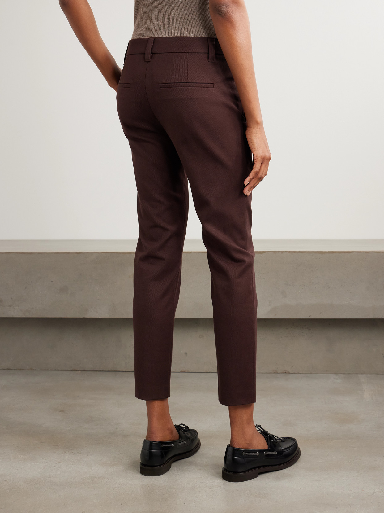 Brunello Cucinelli Cotton-blend Twill Straight-leg Pants In Burgundy