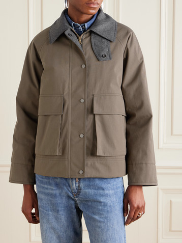 Brunello Cucinelli Bead-embellished wool felt-trimmed padded cotton-blend jacket