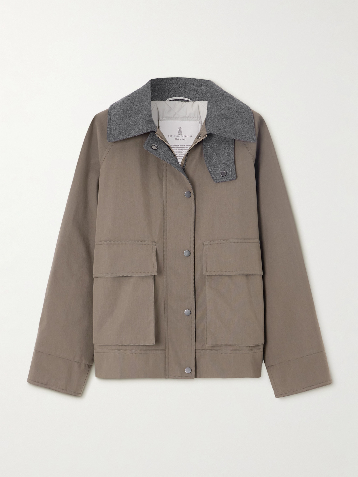 Brunello Cucinelli Bead-embellished Wool Felt-trimmed Padded Cotton-blend Jacket In Brown