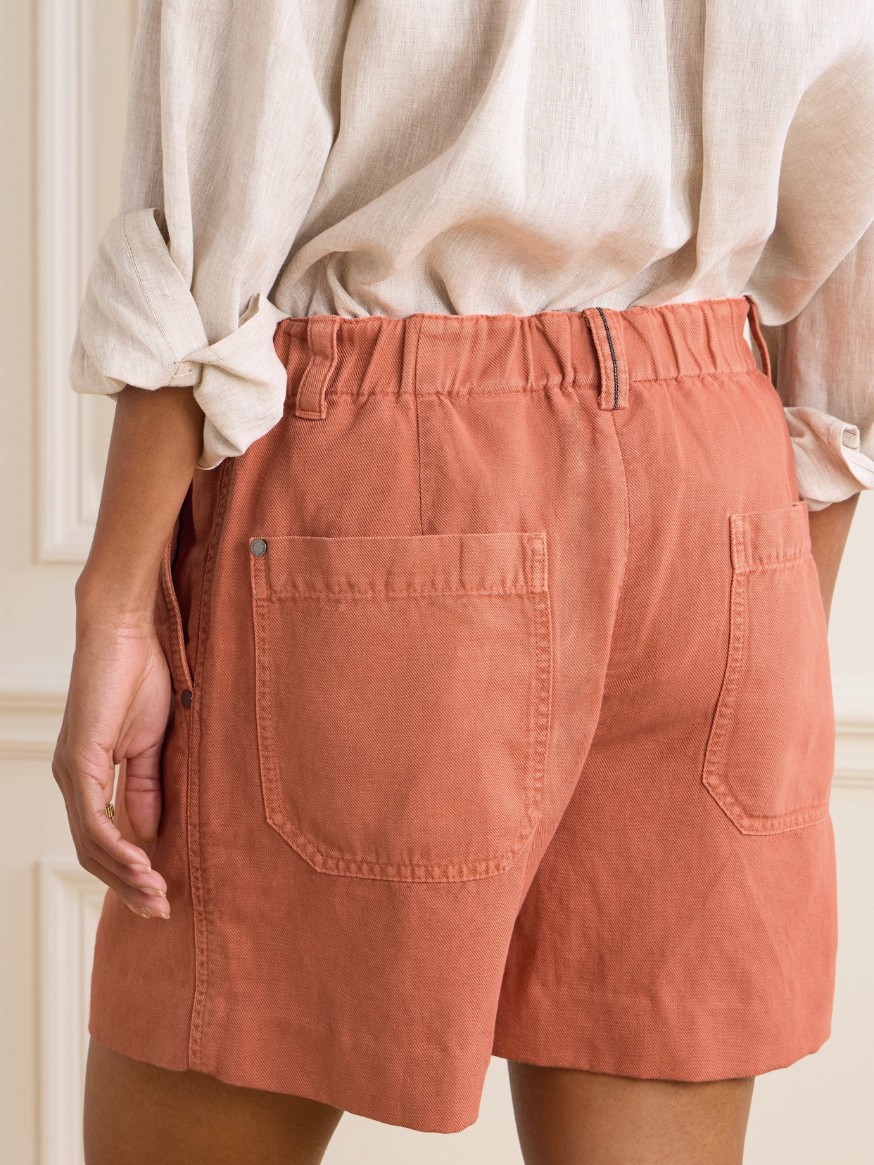 Brunello Cucinelli Bead-embellished Pleated Cotton And Linen-blend Twill Shorts