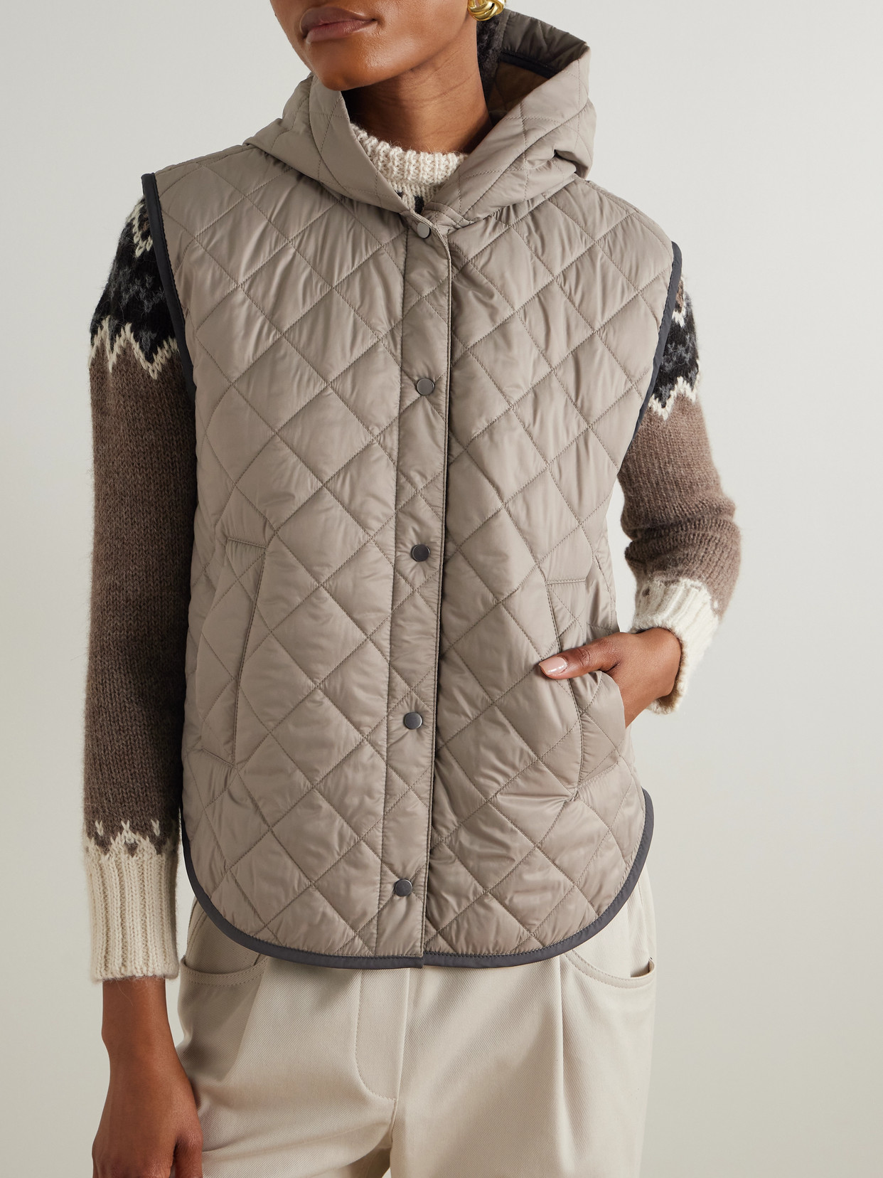 BRUNELLO CUCINELLI HOODED QUILTED SHELL VEST