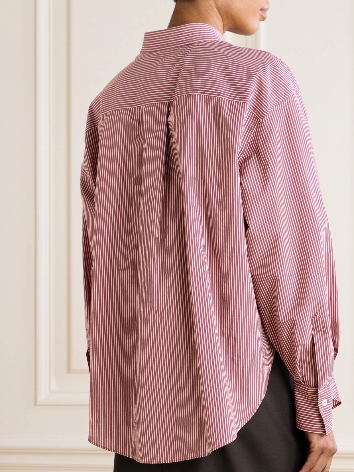 Bead-Embellished Striped Cotton-Blend Poplin Shirt
