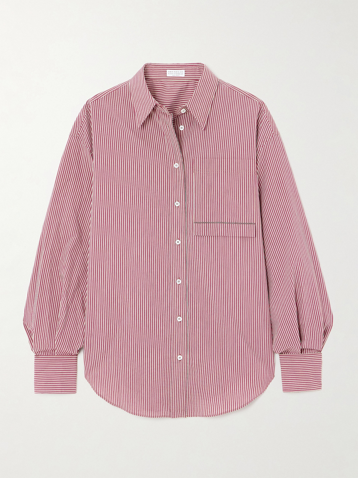 Brunello Cucinelli Bead-embellished Striped Cotton-blend Poplin Shirt