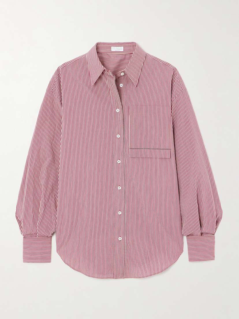 Brunello Cucinelli — Bead-embellished striped cotton-blend poplin shirt