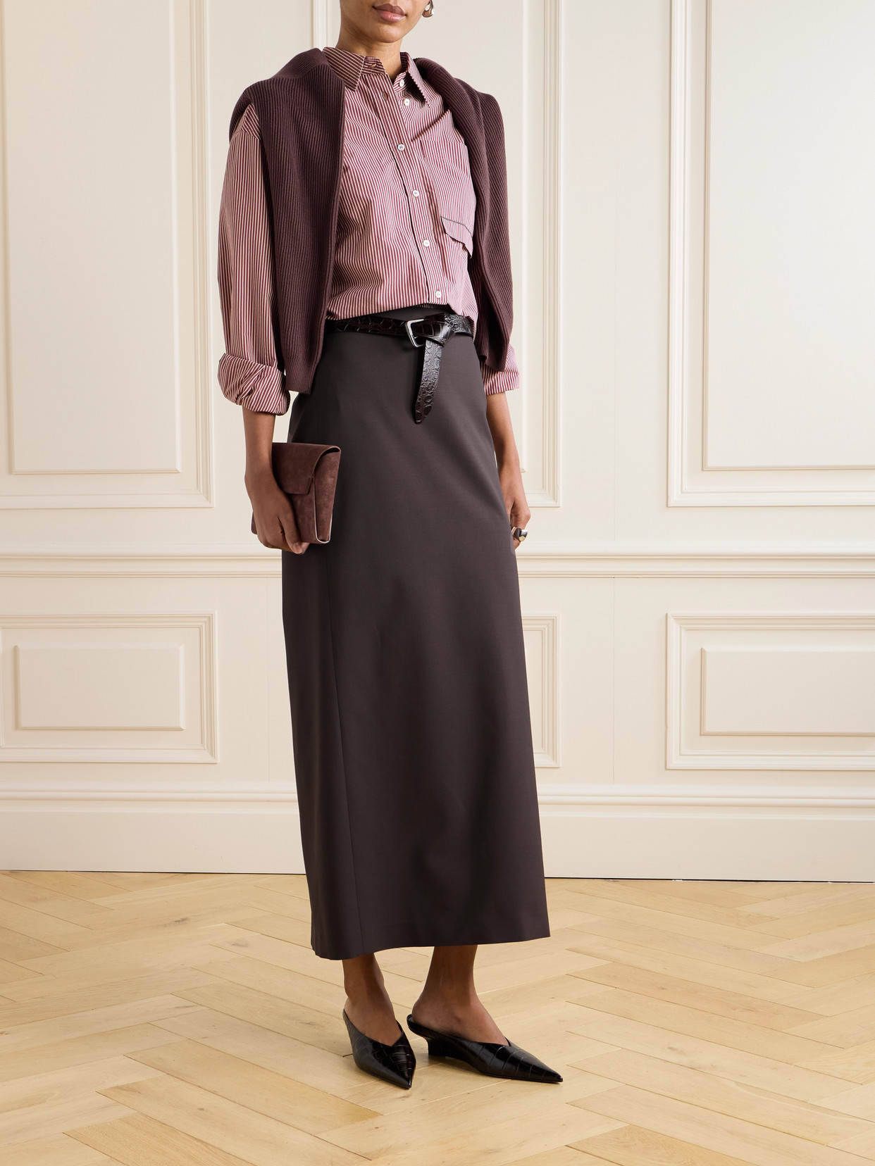 Bead-Embellished Striped Cotton-Blend Poplin Shirt