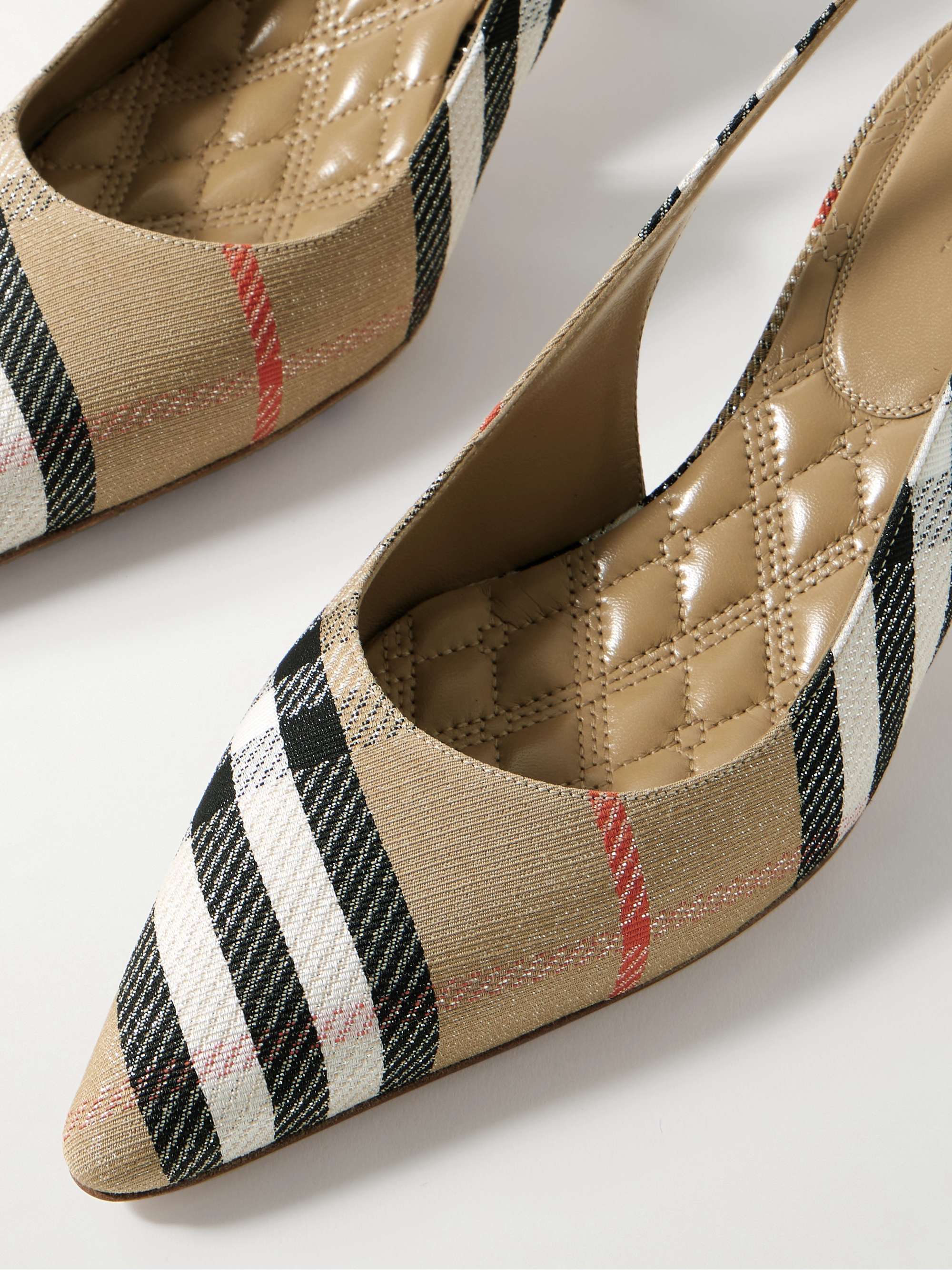 BURBERRY Checked canvas-jacquard slingback pumps | NET-A-PORTER