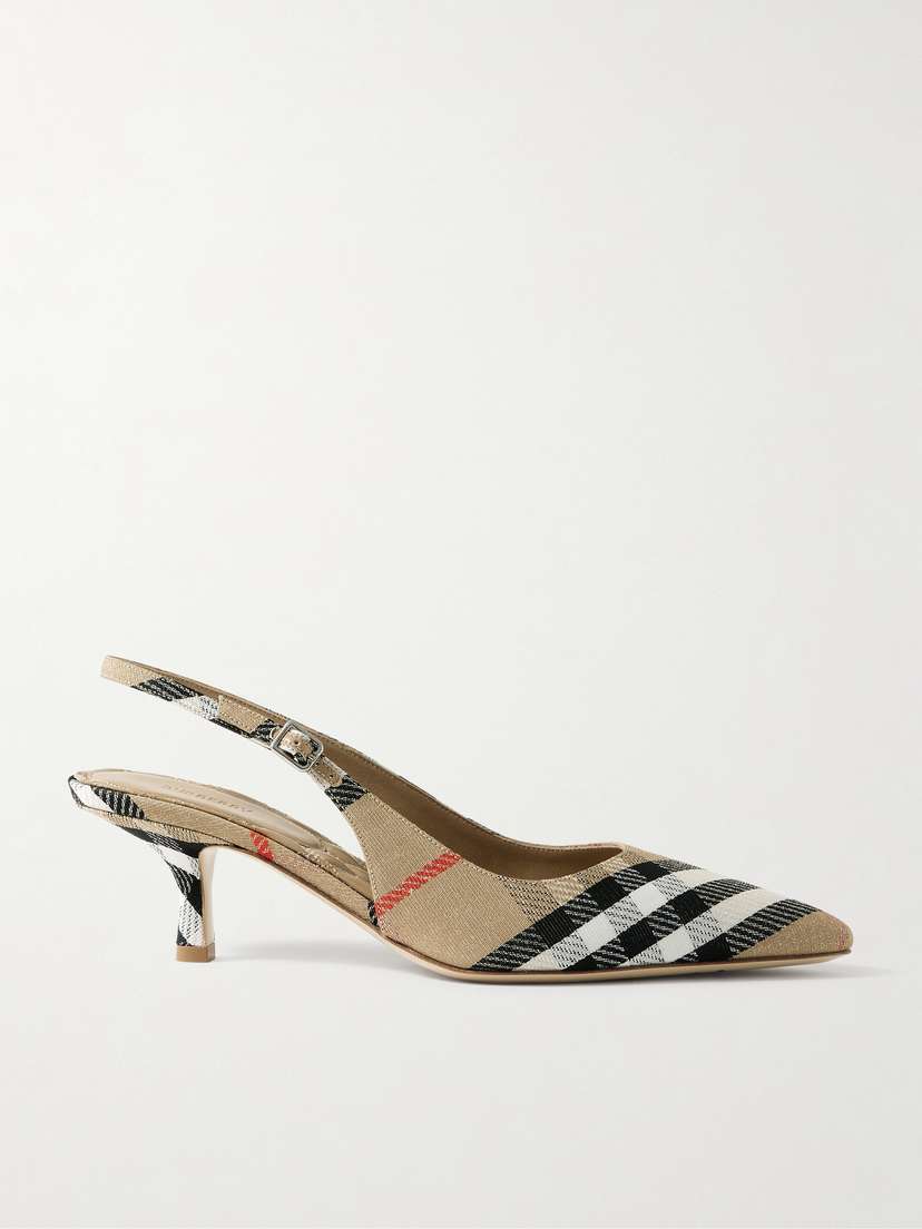 Burberry Checked Canvas-jacquard Slingback Pumps