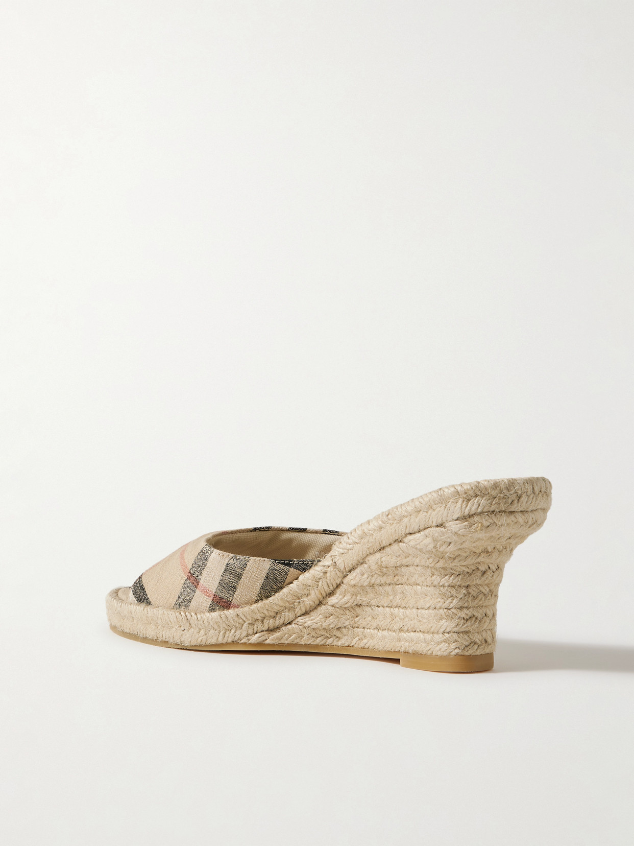 Burberry Checked Canvas-jacquard Espadrille Wedge Mules In Neutrals