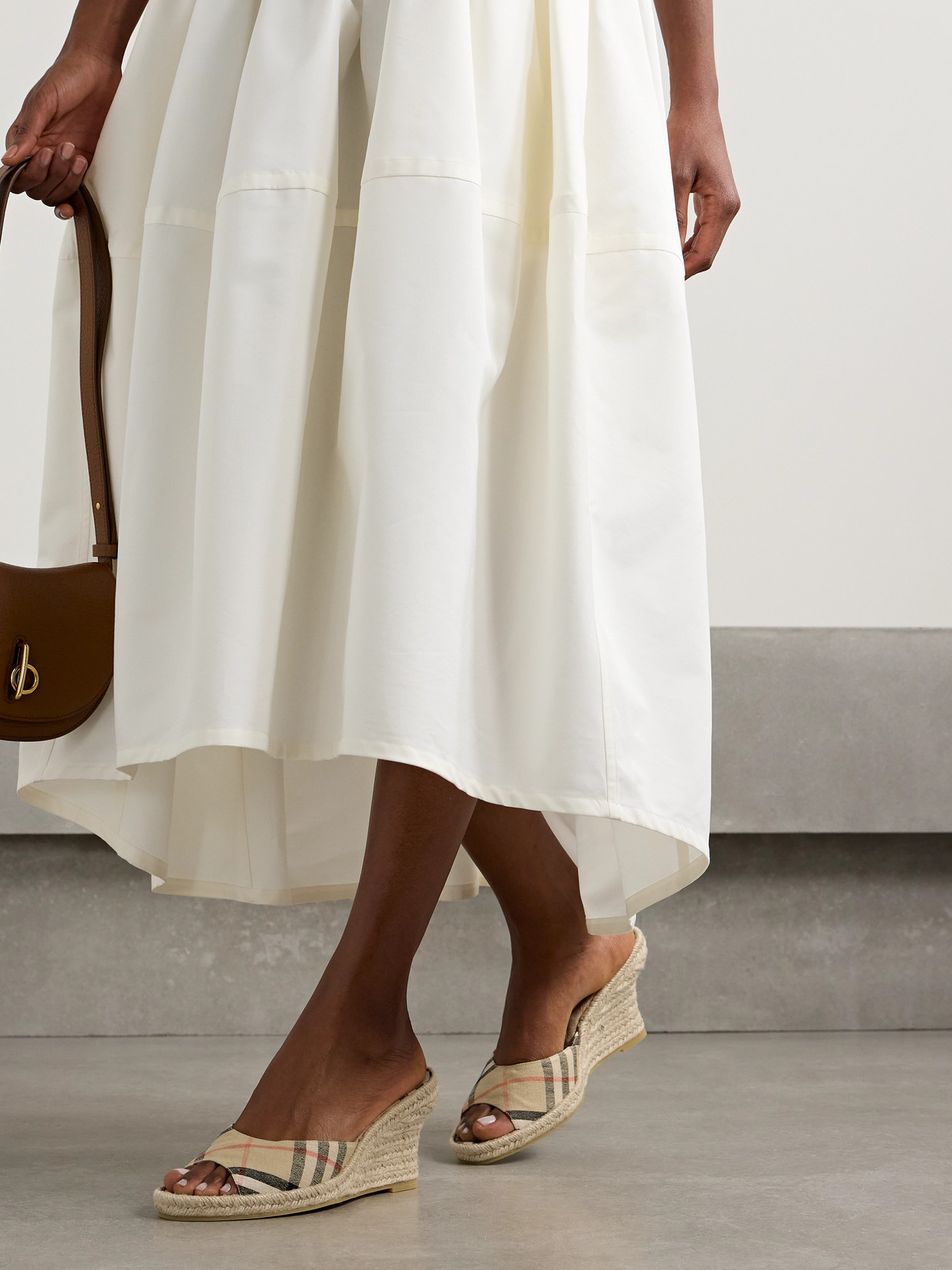 Burberry Checked Canvas-jacquard Espadrille Wedge Mules In Neutrals