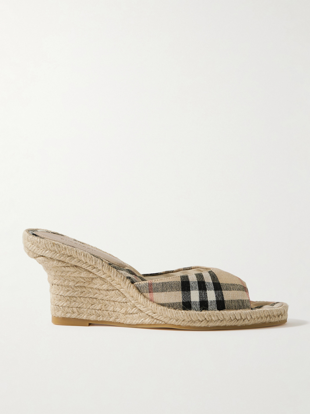 Burberry Checked Canvas-jacquard Espadrille Wedge Mules In Neutrals