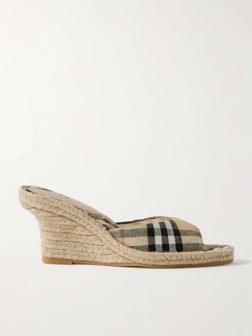 Burberry Checked Canvas-jacquard Espadrille Wedge Mules