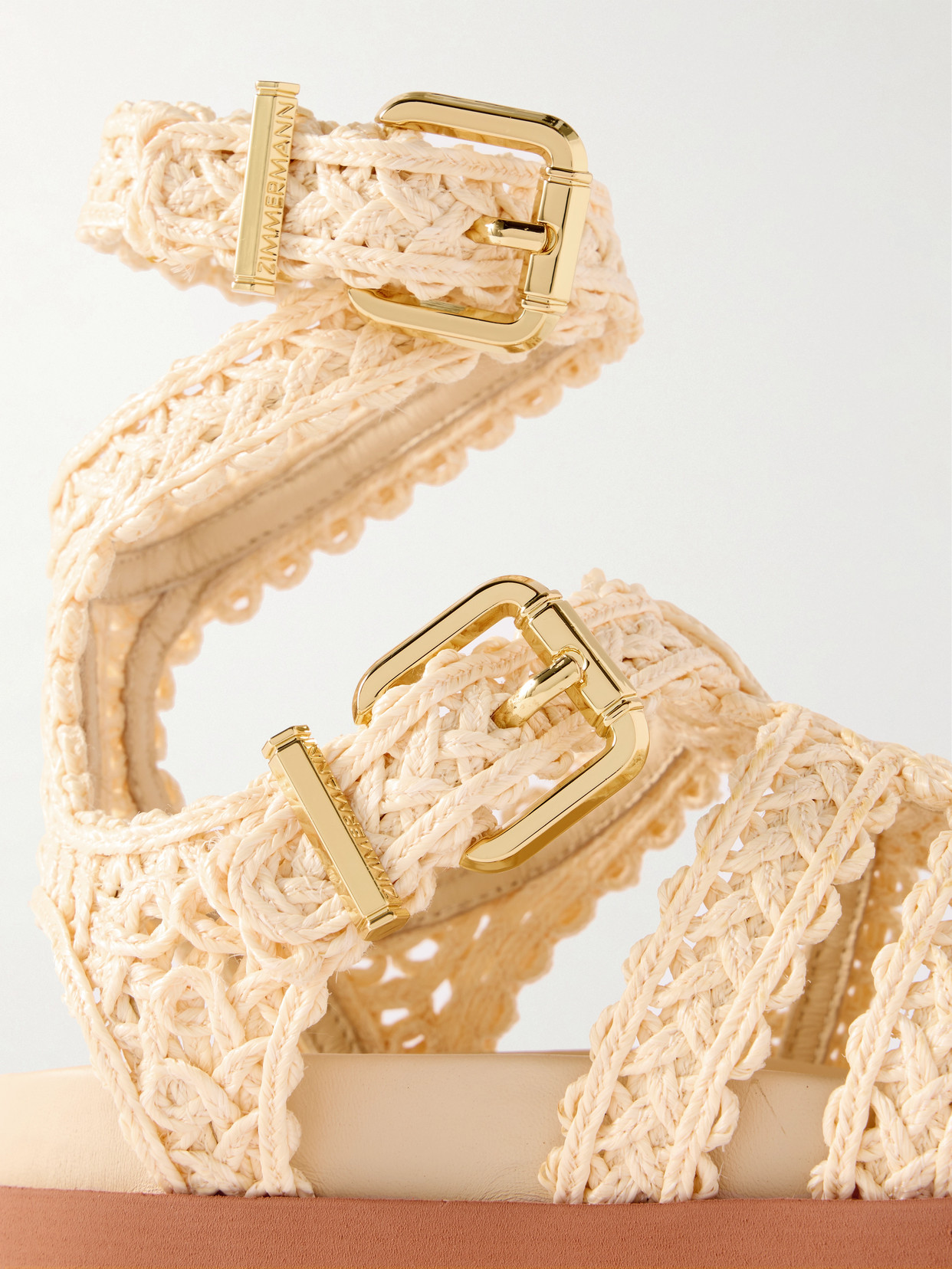 Zimmermann Gleam Buckle-embellished Raffia Sandals In Neutral