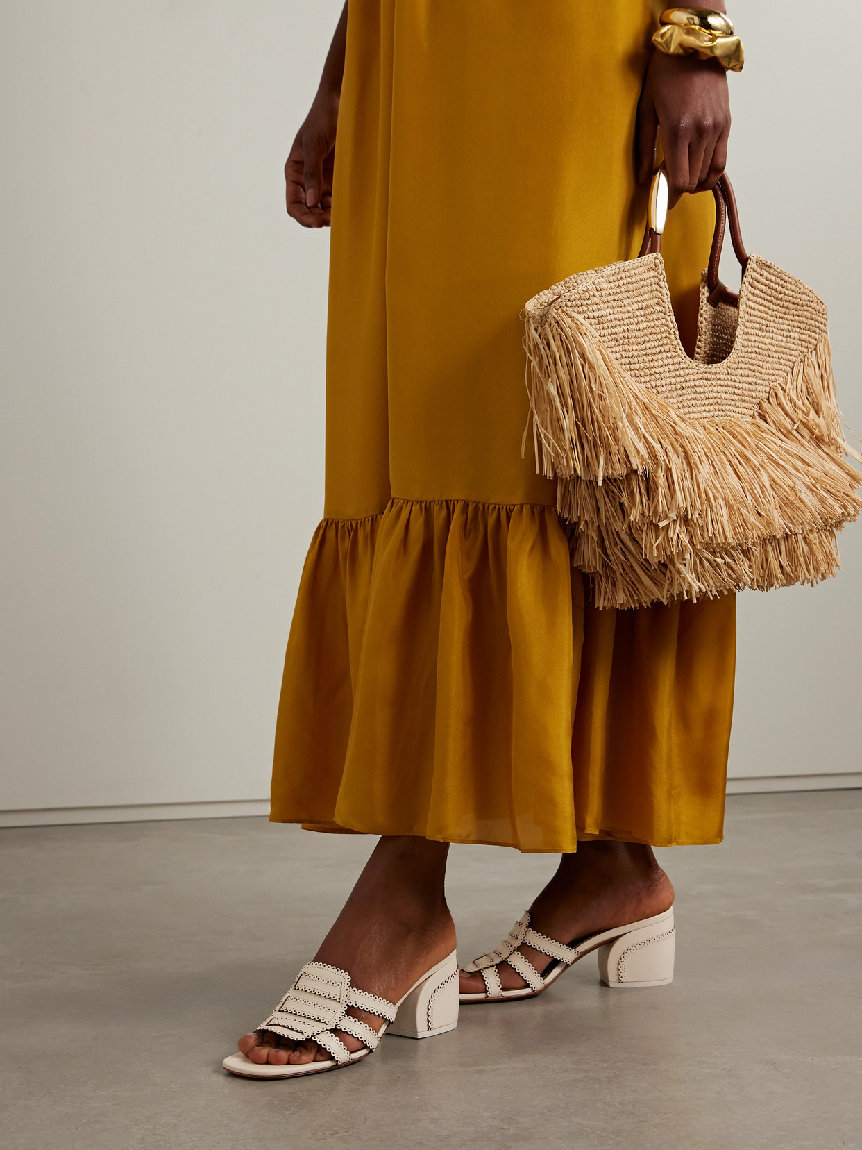 Zimmermann Leather Goldie Slides 65 In Metallic