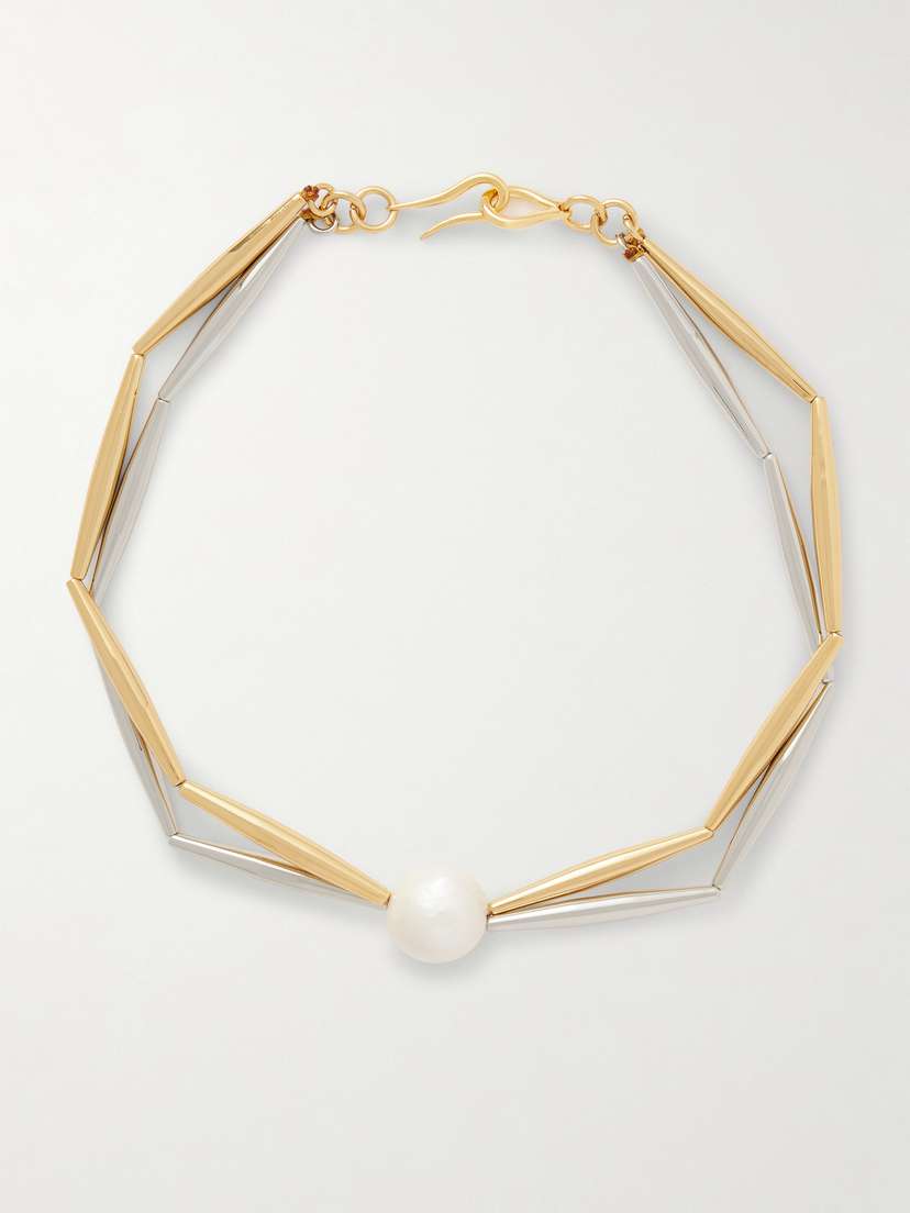 TOHUM Helia Duo Gold- And Silver-plated Pearl Necklace
