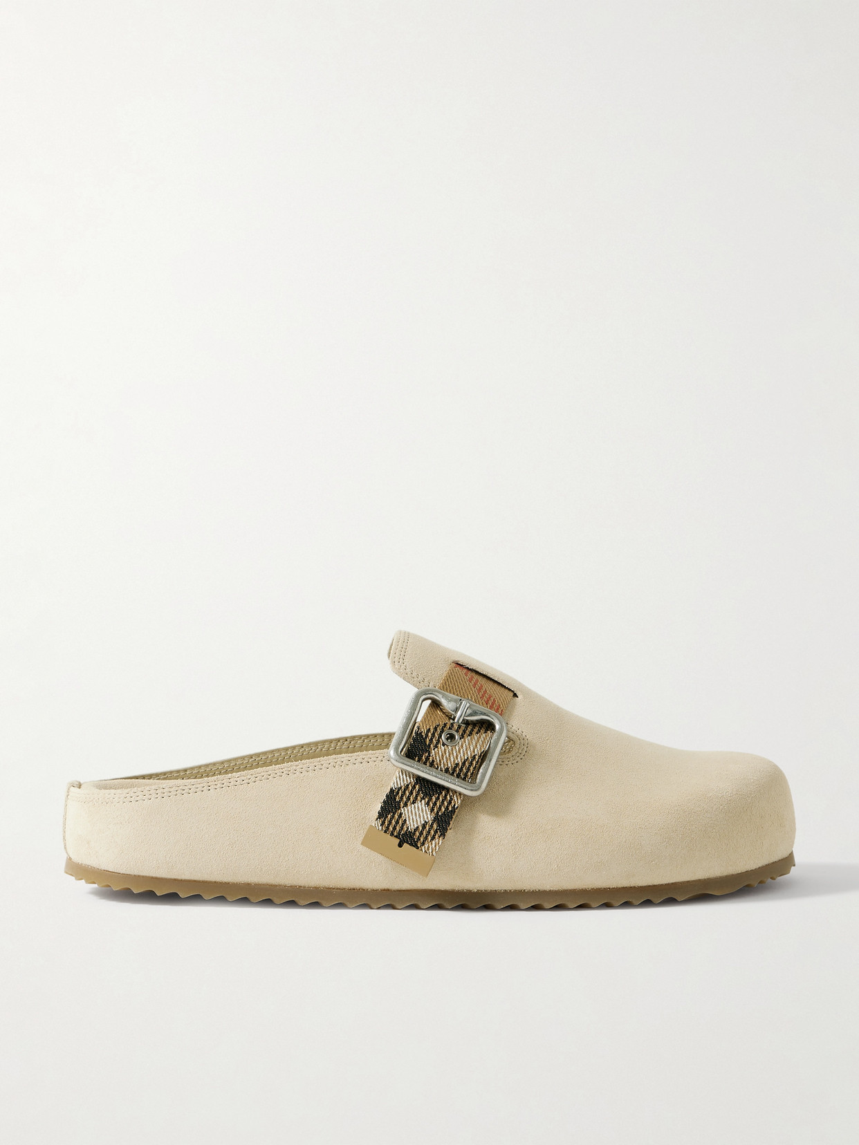 Burberry - Checked Jacquard-trimmed Buckled Suede Clogs - Neutrals