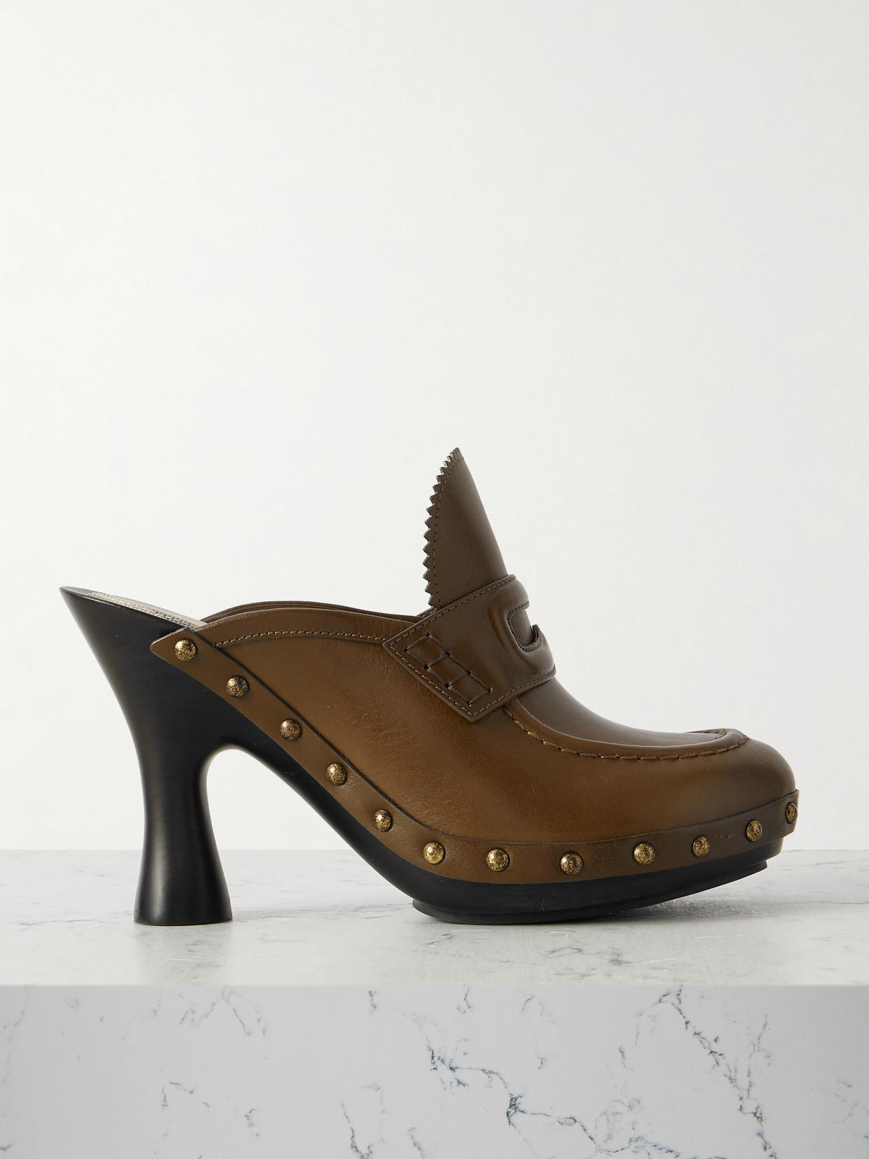 Burberry Embellished Leather Mules In Green