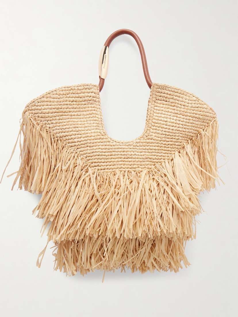 Zimmermann Goldentime Small Fringed Raffia Tote