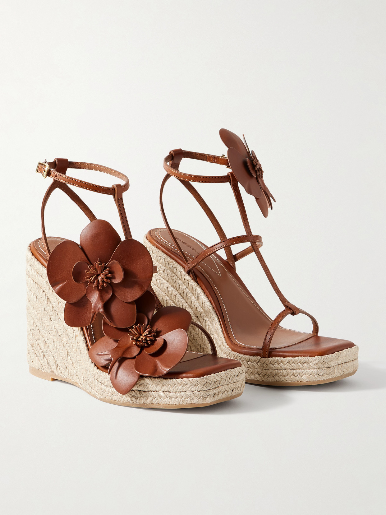 Zimmermann Orchid Embellished Leather Espadrille Wedge Sandals