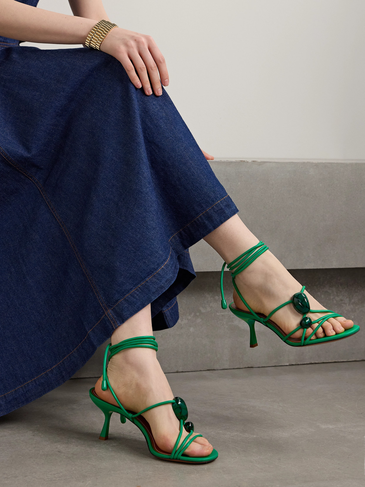 Zimmermann Gleam Embellished Leather Sandals In Green
