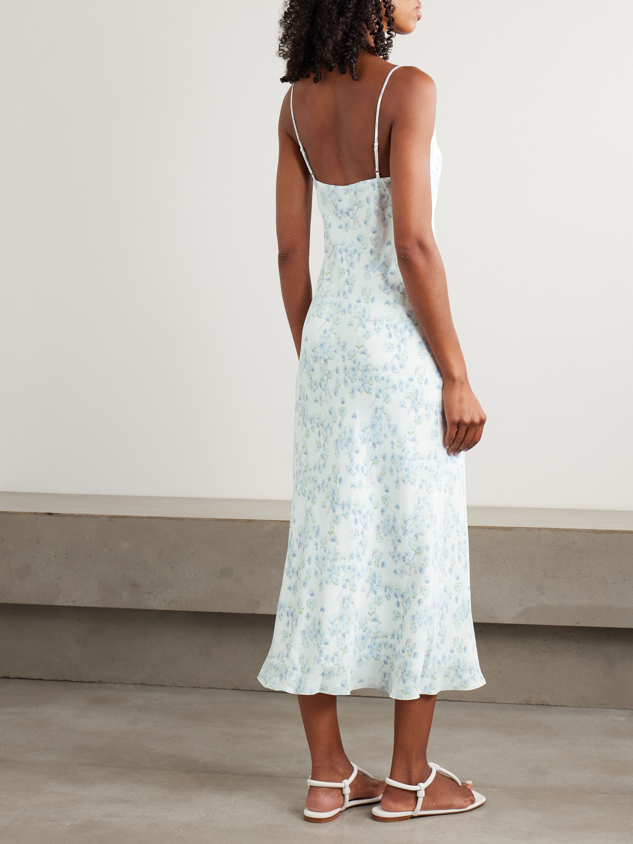Theory Slip Dress In Floral Satin Georgette In Blue