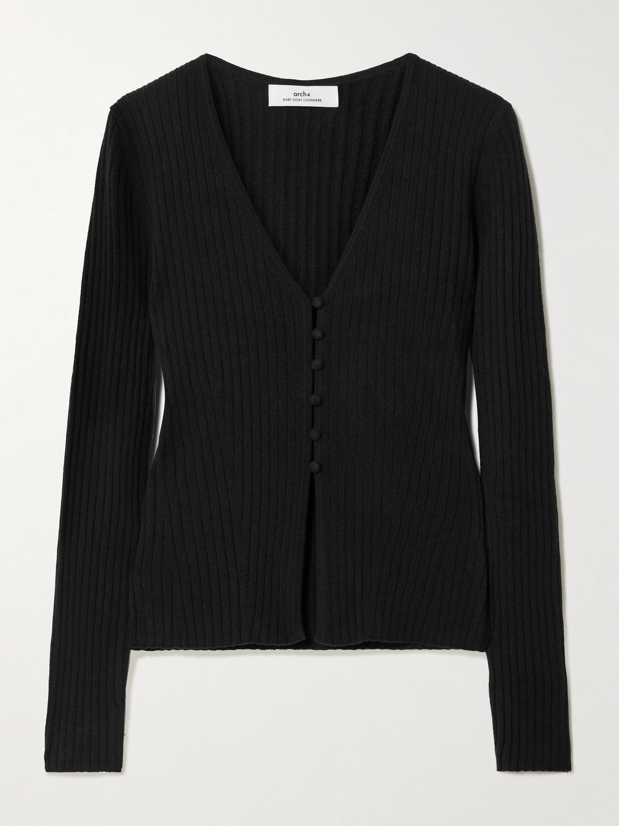 Arch4 New Cami Ribbed Organic Cashmere Cardigan In Black