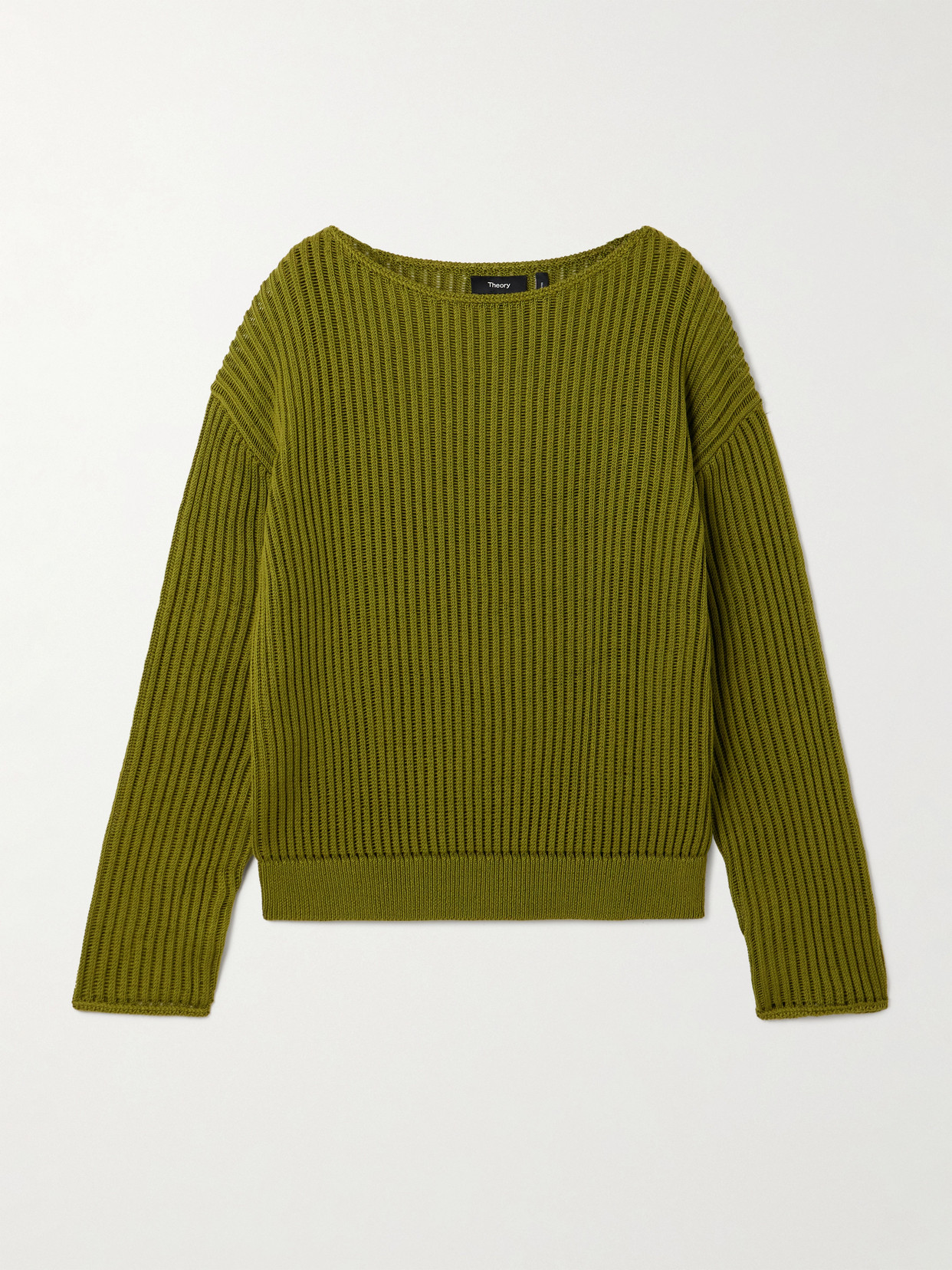 Theory Easy Open Neck Pullover Sweater In Green