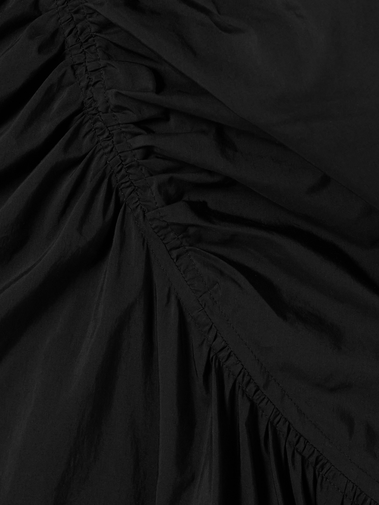 Theory Ruched Cotton-blend Sateen Midi Dress In Black