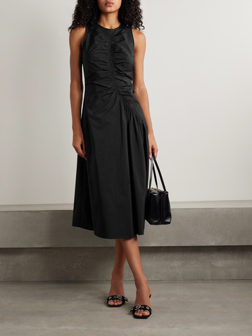 Theory Ruched cotton-blend sateen midi dress