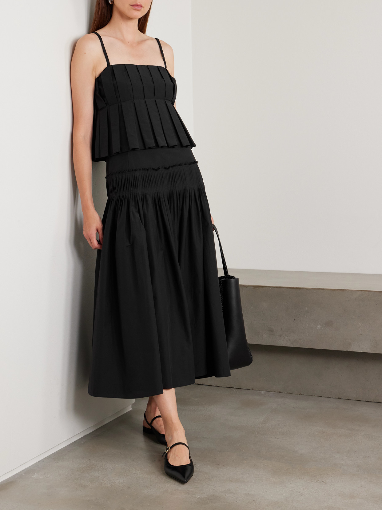Theory Pleated Cotton-blend Poplin Camisole