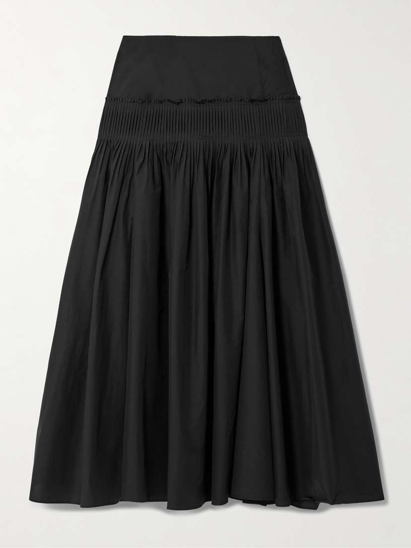 Theory Pintucked Pleated Cotton-blend Poplin Maxi Skirt