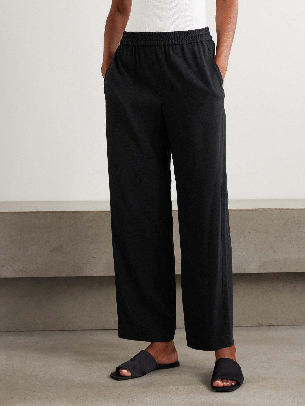 Theory Flat Front Virgin Wool Ankle Wide Leg Pants In Blue