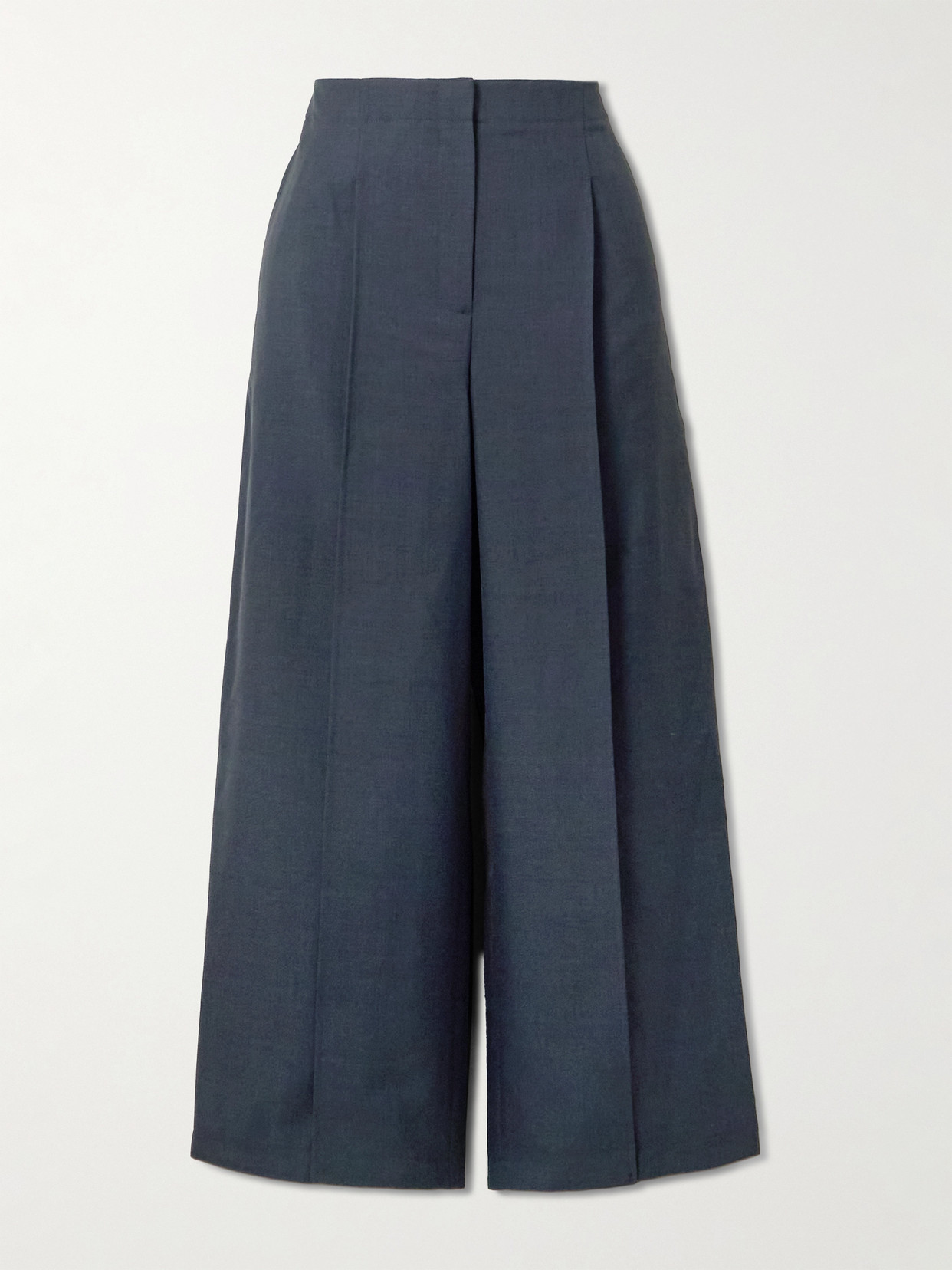 Theory Cropped Pleated Cotton-twill Wide-leg Pants In Blue