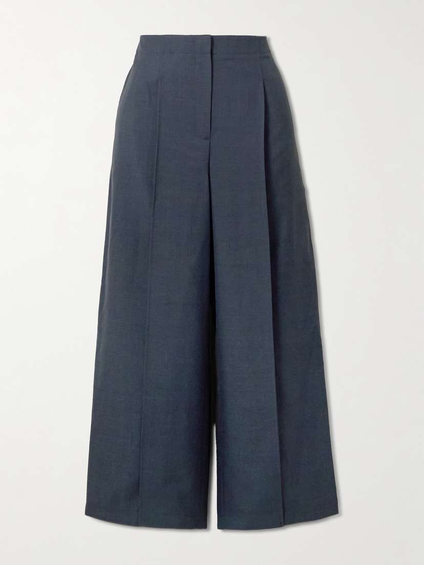 Theory Cropped Pleated Cotton-twill Wide-leg Pants