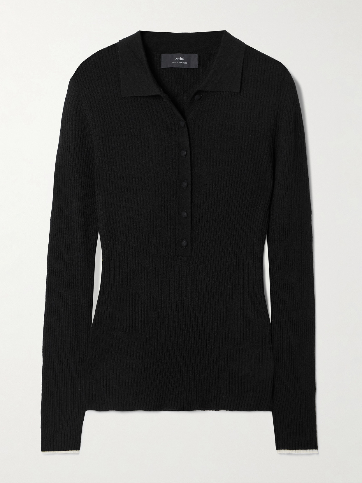 Arch4 Maja Ribbed Organic Cashmere Polo Shirt In Black